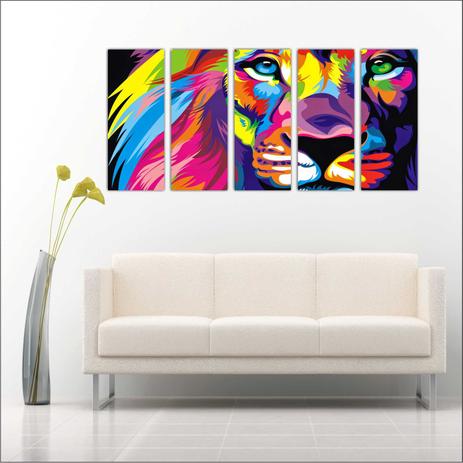 Quadro Decorativo Animais Leão Mosaico Moderno 5 Peças GG1 - Vital quadros do brasil é ruim? Quadro Decorativo Animais Leão Mosaico Moderno 5 Peças GG1 - Vital quadros do brasil é boa?