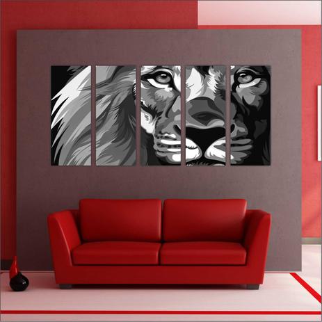 Quadro Decorativo Animais Leão Mosaico Moderno 5 Peças GG2 - Vital quadros do brasil Menor preço em Quadro Decorativo Animais Leão Mosaico Moderno 5 Peças GG2 - Vital quadros do brasil