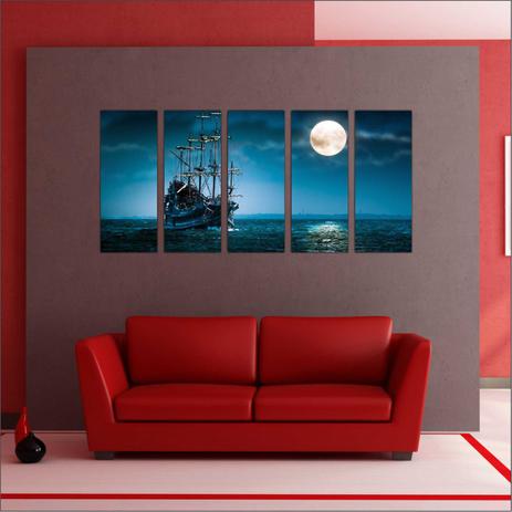 Quadro Decorativo Barco Navio Noite Lua Praia Mar 5 Peças - Vital quadros do brasil Menor preço em Quadro Decorativo Barco Navio Noite Lua Praia Mar 5 Peças - Vital quadros do brasil