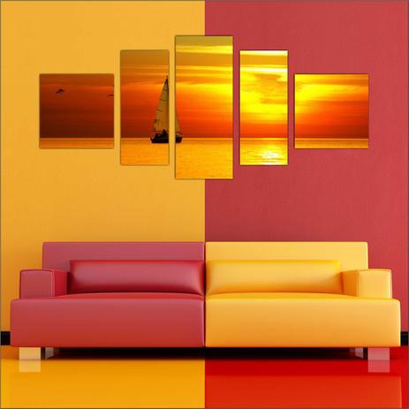 Quadro Decorativo Barco Praia Coqueiros Mar Sol Paisagem 5 Peças - Vital Menor preço em Quadro Decorativo Barco Praia Coqueiros Mar Sol Paisagem 5 Peças - Vital