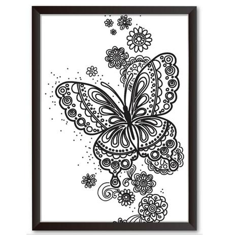 Quadro Decorativo - Borboleta com Flores Maori - 34x24cm - Cool art Menor preço em Quadro Decorativo - Borboleta com Flores Maori - 34x24cm - Cool art