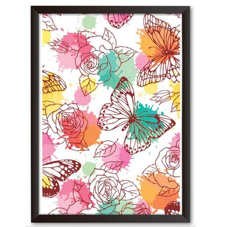 Quadro Decorativo - Borboletas, Flores, Traços e Aquarela - 34x24cm - Cool art Menor preço em Quadro Decorativo - Borboletas, Flores, Traços e Aquarela - 34x24cm - Cool art