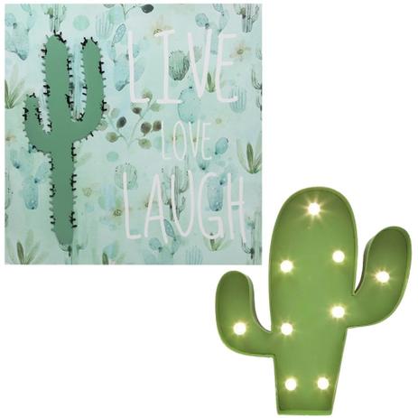 Quadro Decorativo Canvas com Luminária Cacto de Metal Mart Menor preço em Quadro Decorativo Canvas com Luminária Cacto de Metal Mart