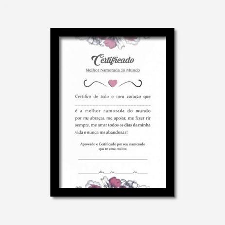 Quadro Decorativo Certificado de Melhor Namorada 45cmx33cm Los Quadros Preto Menor preço em Quadro Decorativo Certificado de Melhor Namorada 45cmx33cm Los Quadros Preto