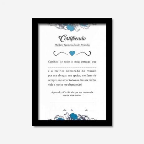 Quadro Decorativo Certificado de Melhor Namorado 45cmx33cm Los Quadros Preto Menor preço em Quadro Decorativo Certificado de Melhor Namorado 45cmx33cm Los Quadros Preto