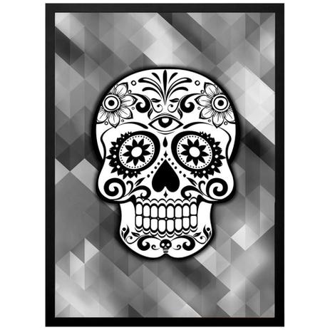 Quadro Decorativo em Preto e Branco Abstrato Caveira Mexicana Feliz Floral 50x70cm - Decore pronto Menor preço em Quadro Decorativo em Preto e Branco Abstrato Caveira Mexicana Feliz Floral 50x70cm - Decore pronto