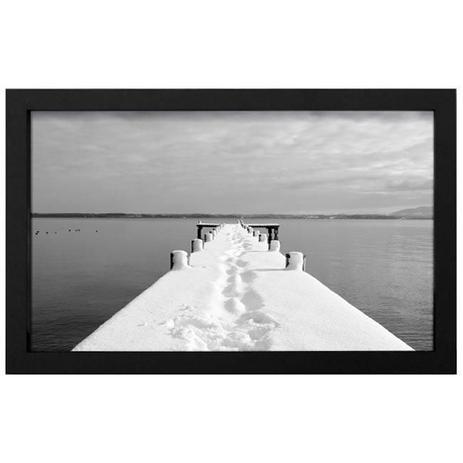 Quadro Decorativo em Preto e Branco Inverno Lago Trapiche 50x30cm - Decore pronto é boa?