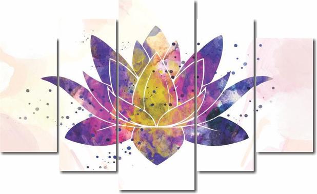 Quadro Decorativo Flor De Lotus Colorida 5 Pecas Quadros