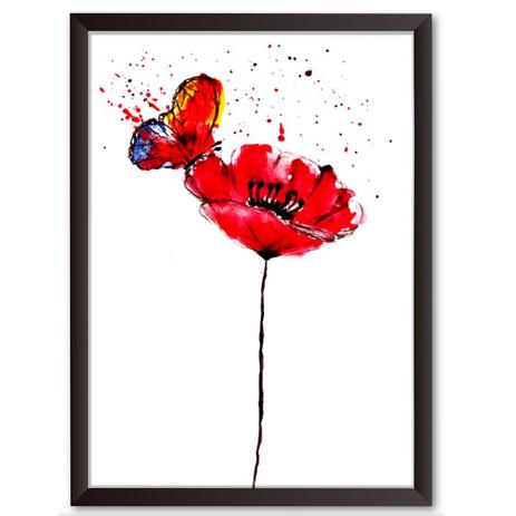 Quadro Decorativo - Flor e borboleta aquarela - 25x19cm - Cool art Menor preço em Quadro Decorativo - Flor e borboleta aquarela - 25x19cm - Cool art