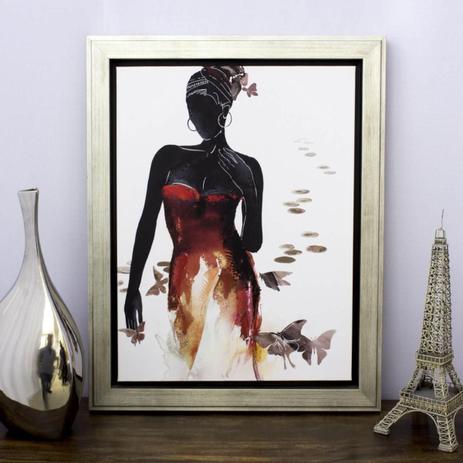 Quadro Decorativo Impressão Digital em Tela Mulher Africana com Borboletas 55x70cm - Decore pronto Menor preço em Quadro Decorativo Impressão Digital em Tela Mulher Africana com Borboletas 55x70cm - Decore pronto