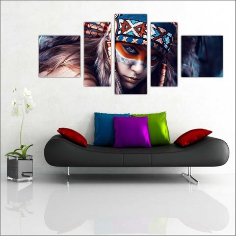 Quadro Decorativo Índio Indígena Mosaico Moderno 5 Peças TT1 - Vital Menor preço em Quadro Decorativo Índio Indígena Mosaico Moderno 5 Peças TT1 - Vital