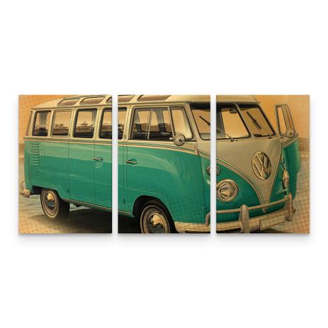 Quadro Decorativo Kombi Vintage Retrô Verde Old Em 3 Telas - Bimper Menor preço em Quadro Decorativo Kombi Vintage Retrô Verde Old Em 3 Telas - Bimper