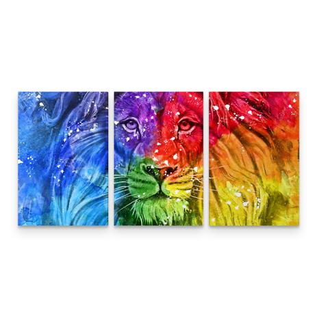 Quadro Decorativo Leão Judá Colorido Moderno Sala 3 Telas - Bimper Menor preço em Quadro Decorativo Leão Judá Colorido Moderno Sala 3 Telas - Bimper