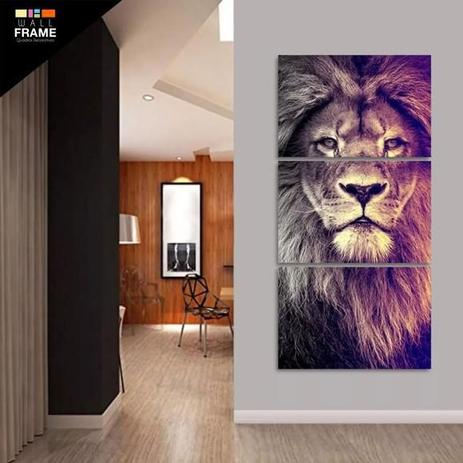 Quadro Decorativo Leão Mosaico 3 Peças 120x60 Em Tecido - Wall Frame Menor preço em Quadro Decorativo Leão Mosaico 3 Peças 120x60 Em Tecido - Wall Frame