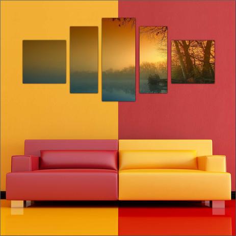 Quadro Decorativo Lua Lago Mosaico 5 Peças Salas Quartos - Vital Menor preço em Quadro Decorativo Lua Lago Mosaico 5 Peças Salas Quartos - Vital