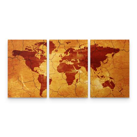 Quadro Decorativo Mapa Mundi Vintage Retrô Mosaico 3 Telas - Bimper Menor preço em Quadro Decorativo Mapa Mundi Vintage Retrô Mosaico 3 Telas - Bimper