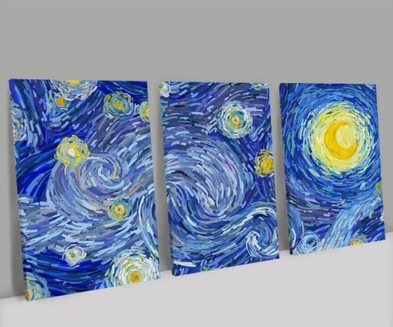 Quadro decorativo noite estrelada van gogh 60x40 3 telas - Quadros10 Menor preço em Quadro decorativo noite estrelada van gogh 60x40 3 telas - Quadros10