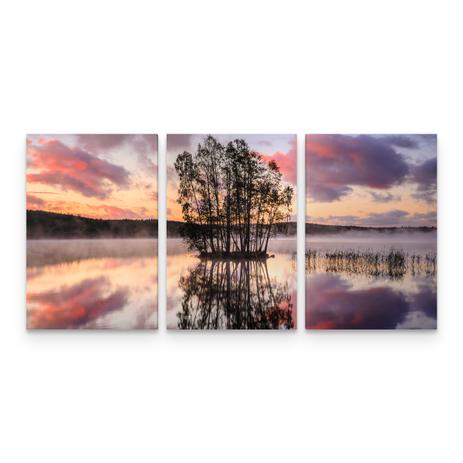 Quadro Decorativo Paisagem Árvore Lago Entardecer Em 3 Telas - Bimper Menor preço em Quadro Decorativo Paisagem Árvore Lago Entardecer Em 3 Telas - Bimper