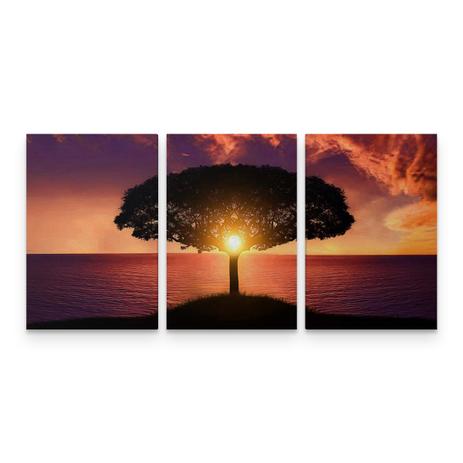 Quadro Decorativo Paisagem Árvore Mar Pôr Sol Arte 3 Telas - Bimper é boa?