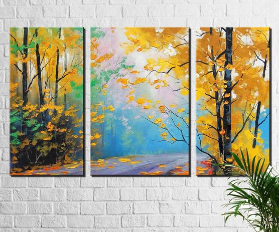 Quadro Decorativo Paisagem Arvores Vermelhas 3 Pecas Quadros Decorativos Quadro Decorativo Magazine Luiza