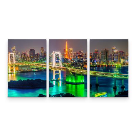 Quadro Decorativo Paisagem Japão Ponte Arco Íris 3 Telas - Bimper Menor preço em Quadro Decorativo Paisagem Japão Ponte Arco Íris 3 Telas - Bimper