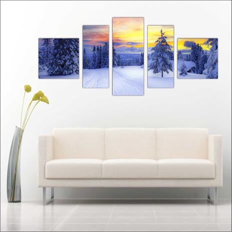 Quadro Decorativo Paisagem Lago Árvores Galhos Mosaico 5 Peças TT19 - Vital Menor preço em Quadro Decorativo Paisagem Lago Árvores Galhos Mosaico 5 Peças TT19 - Vital