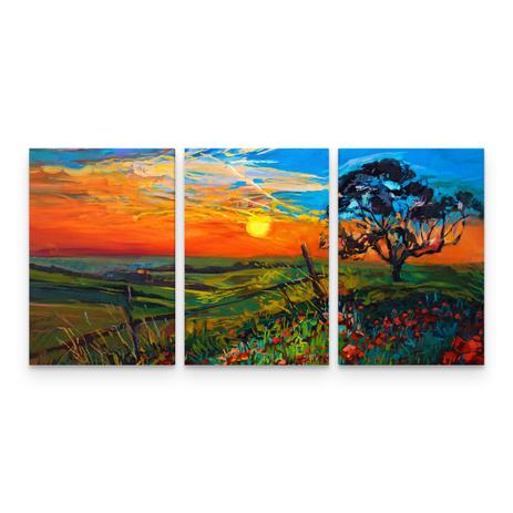 Quadro Decorativo Paisagem Pôr do Sol Campo Sala 3 Telas - Bimper Menor preço em Quadro Decorativo Paisagem Pôr do Sol Campo Sala 3 Telas - Bimper