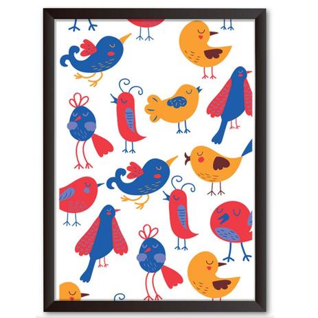 Quadro Decorativo - Passarinhos coloridos cantando - 34x24cm - Cool art é boa?