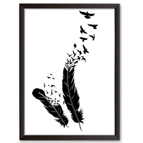 Quadro Decorativo - Penas e passaros - 25x19cm - Cool art Menor preço em Quadro Decorativo - Penas e passaros - 25x19cm - Cool art