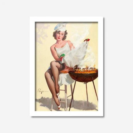 Menor preço em Quadro Decorativo Pinup Churrasco Los Quadros Branco