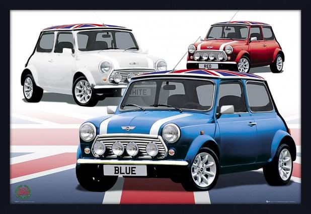 Quadro Decorativo Poster com Moldura Modelos de Carros Mini Cooper 94x64cm - Decore pronto é boa?