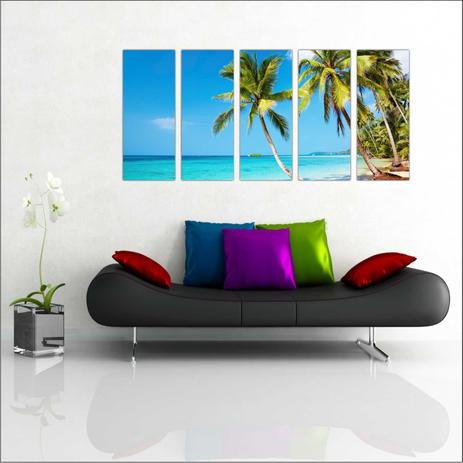 Menor preço em Quadro Decorativo Praia Mar Coqueiro Natureza Mosaico Com 5 Peças - Vital quadros do brasil