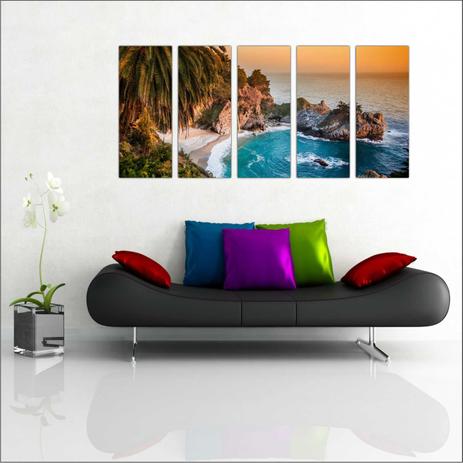 Quadro Decorativo Praia Mar Rochas Pedras Paisagens Mosaico 5 Peças GG5 - Vital quadros do brasil Menor preço em Quadro Decorativo Praia Mar Rochas Pedras Paisagens Mosaico 5 Peças GG5 - Vital quadros do brasil