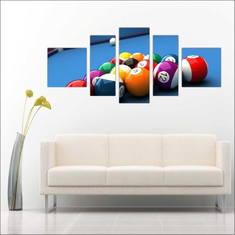 Quadro Decorativo Sinuca Bilhar Salas De Jogos Mosaico 5 Peças TT3 - Vital Menor preço em Quadro Decorativo Sinuca Bilhar Salas De Jogos Mosaico 5 Peças TT3 - Vital
