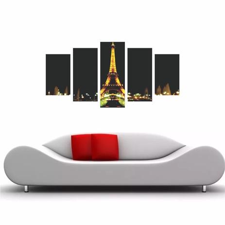 Quadro Decorativo Torre Eiffel França 5 Telas Canvas 160x80 - Quadros mais Menor preço em Quadro Decorativo Torre Eiffel França 5 Telas Canvas 160x80 - Quadros mais