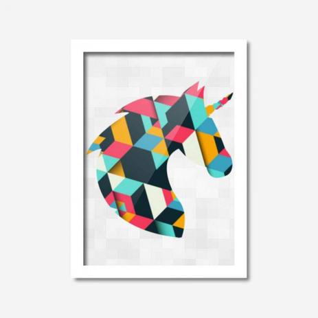 Quadro Decorativo Unicórnio Colorido 45cmx33cm Los Quadros Branco Menor preço em Quadro Decorativo Unicórnio Colorido 45cmx33cm Los Quadros Branco