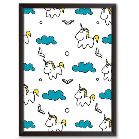 Quadro Decorativo - Unicórnios nas nuvens (azuis) - 34x24cm - Cool art Menor preço em Quadro Decorativo - Unicórnios nas nuvens (azuis) - 34x24cm - Cool art
