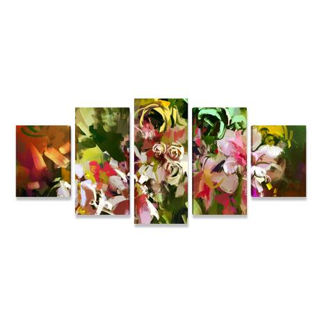 Quadro Flores Abstrato Grande Sala Quarto 5 Telas Tecido GRD - Bimper Menor preço em Quadro Flores Abstrato Grande Sala Quarto 5 Telas Tecido GRD - Bimper