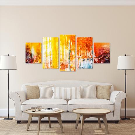 Quadro Grande Abstrato Amarelo Decorativo 5 Telas Canvas GRD - Bimper Menor preço em Quadro Grande Abstrato Amarelo Decorativo 5 Telas Canvas GRD - Bimper