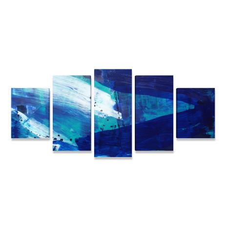Quadro Grande Abstrato Azul Alegria Sala Mosaico 5 Telas GRD - Bimper Menor preço em Quadro Grande Abstrato Azul Alegria Sala Mosaico 5 Telas GRD - Bimper