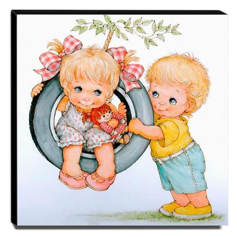 Quadro Infantil Vintage Menino e Menina Canvas 30x30cm-INF500 - Lubrano decor Menor preço em Quadro Infantil Vintage Menino e Menina Canvas 30x30cm-INF500 - Lubrano decor