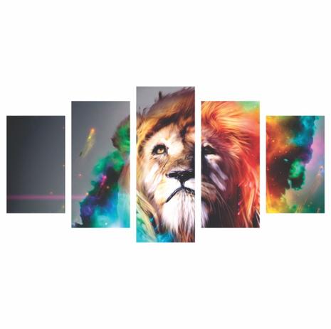 Quadro Leao Moderno Para Sala Cozinha Casa 5 Peças 160x80cm - Quadros mais é boa?