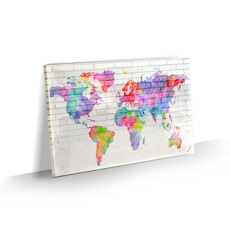 Quadro Mapa Mundi Colorido Estilo Aquarela Decorativo 60x40 - Bimper Menor preço em Quadro Mapa Mundi Colorido Estilo Aquarela Decorativo 60x40 - Bimper