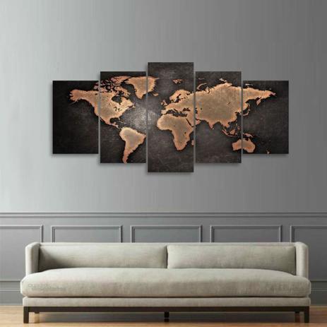 Quadro Mapa Mundi Mosaico 5 Peças Sala Quarto Escritórios - Pri D'cora Menor preço em Quadro Mapa Mundi Mosaico 5 Peças Sala Quarto Escritórios - Pri D'cora