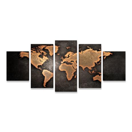 Quadro Mapa Mundi Preto 5 Peças Grande para Sala Quarto PEQ - Bimper Menor preço em Quadro Mapa Mundi Preto 5 Peças Grande para Sala Quarto PEQ - Bimper