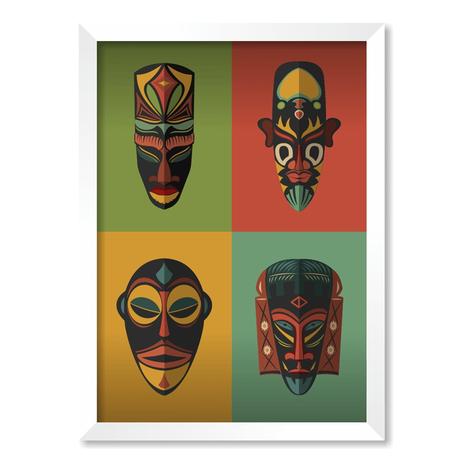 QUADRO MÁSCARAS AFRICANAS - TAMANHO A3 - Moldura Branca Com Acrílico - Pôster no quadro Menor preço em QUADRO MÁSCARAS AFRICANAS - TAMANHO A3 - Moldura Branca Com Acrílico - Pôster no quadro