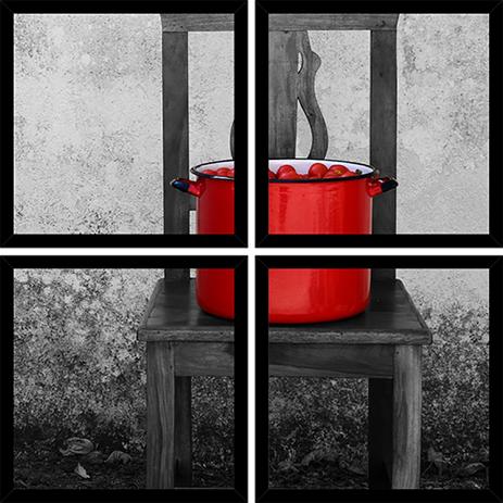 Quadro Mosaico 4 Partes Quadrado Caldeirão de Tomate Na Cadeira Art e Cia - Preto Menor preço em Quadro Mosaico 4 Partes Quadrado Caldeirão de Tomate Na Cadeira Art e Cia - Preto