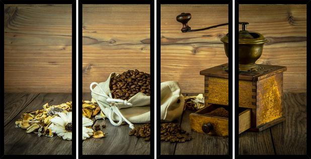 Quadro Mosaico 4 Partes Reto Café em Grãos Art e Cia - Preto Menor preço em Quadro Mosaico 4 Partes Reto Café em Grãos Art e Cia - Preto