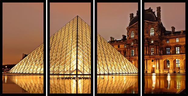 Quadro Mosaico 4 Partes Reto Louvre Museum Paris Art e Cia - Preto Menor preço em Quadro Mosaico 4 Partes Reto Louvre Museum Paris Art e Cia - Preto