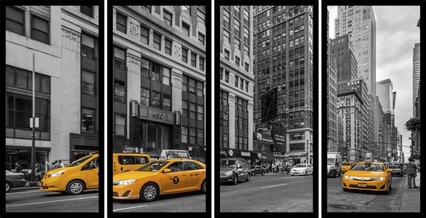 Quadro Mosaico 4 Partes Reto Táxi de New York Art e Cia - Preto Menor preço em Quadro Mosaico 4 Partes Reto Táxi de New York Art e Cia - Preto